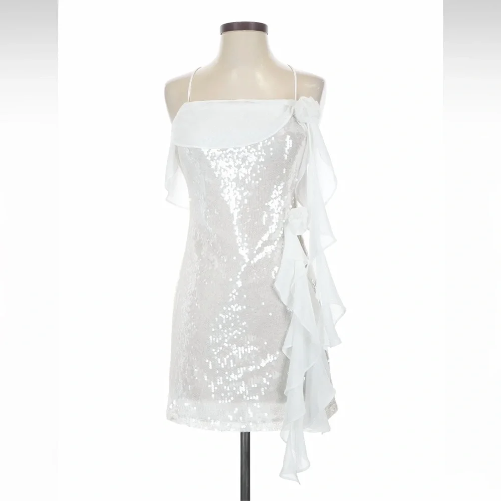 12th Tribe Starlit White Sequin Mini Dress - Size S - Picture 9 of 13